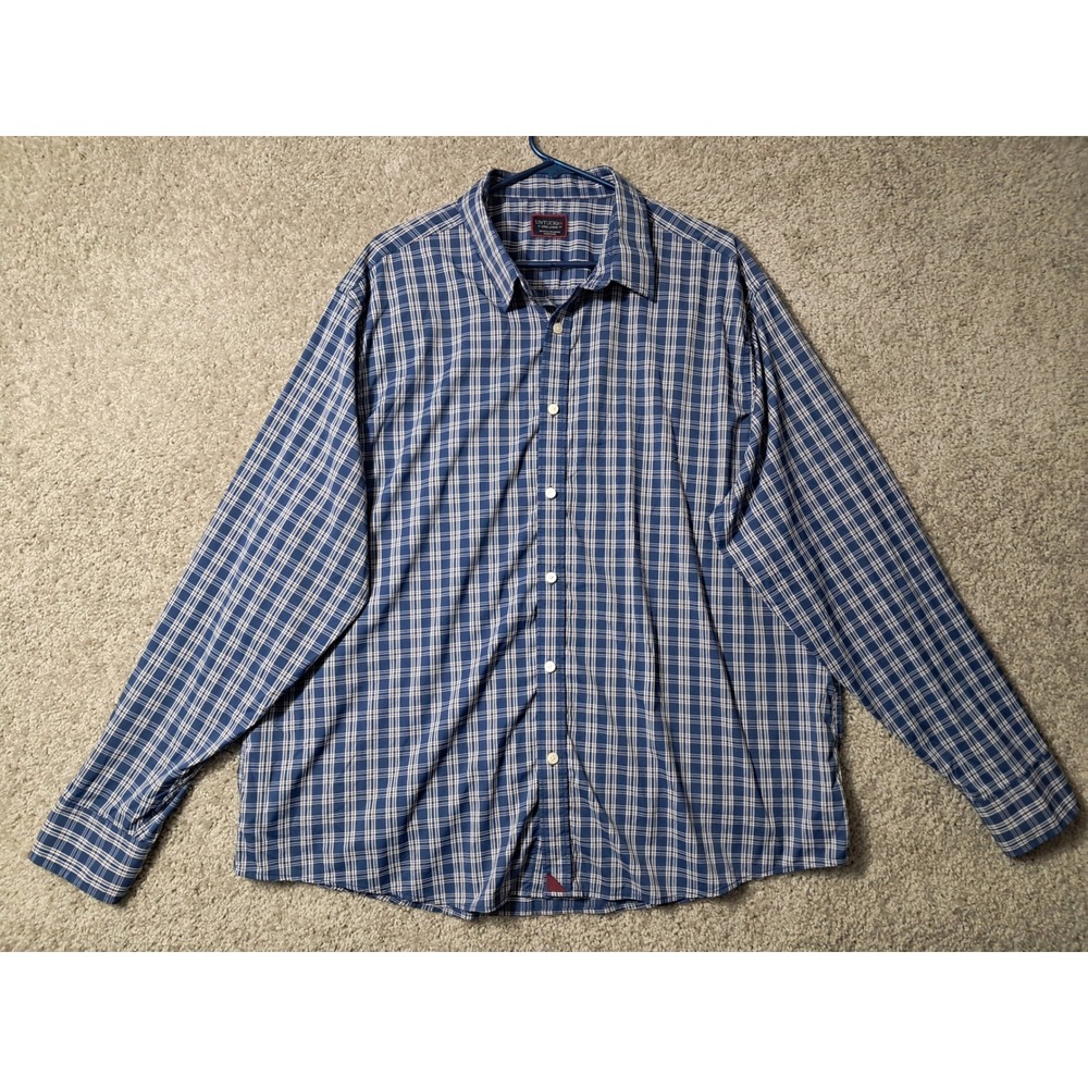 UNTUCKit Button Down Mens 3XL Blue Tritten Plaid Performance Stretch Shirt 40808